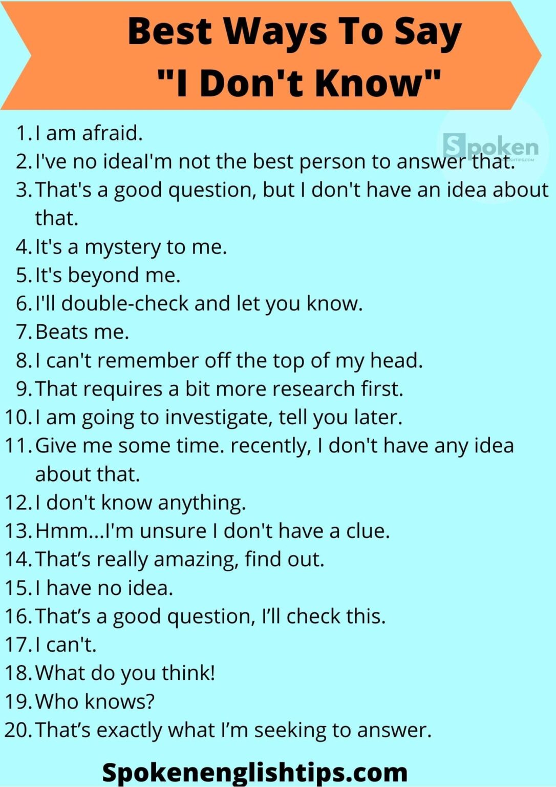 22 Best Ways To Say I Dont Know Spoken English Tips Tips To Learn