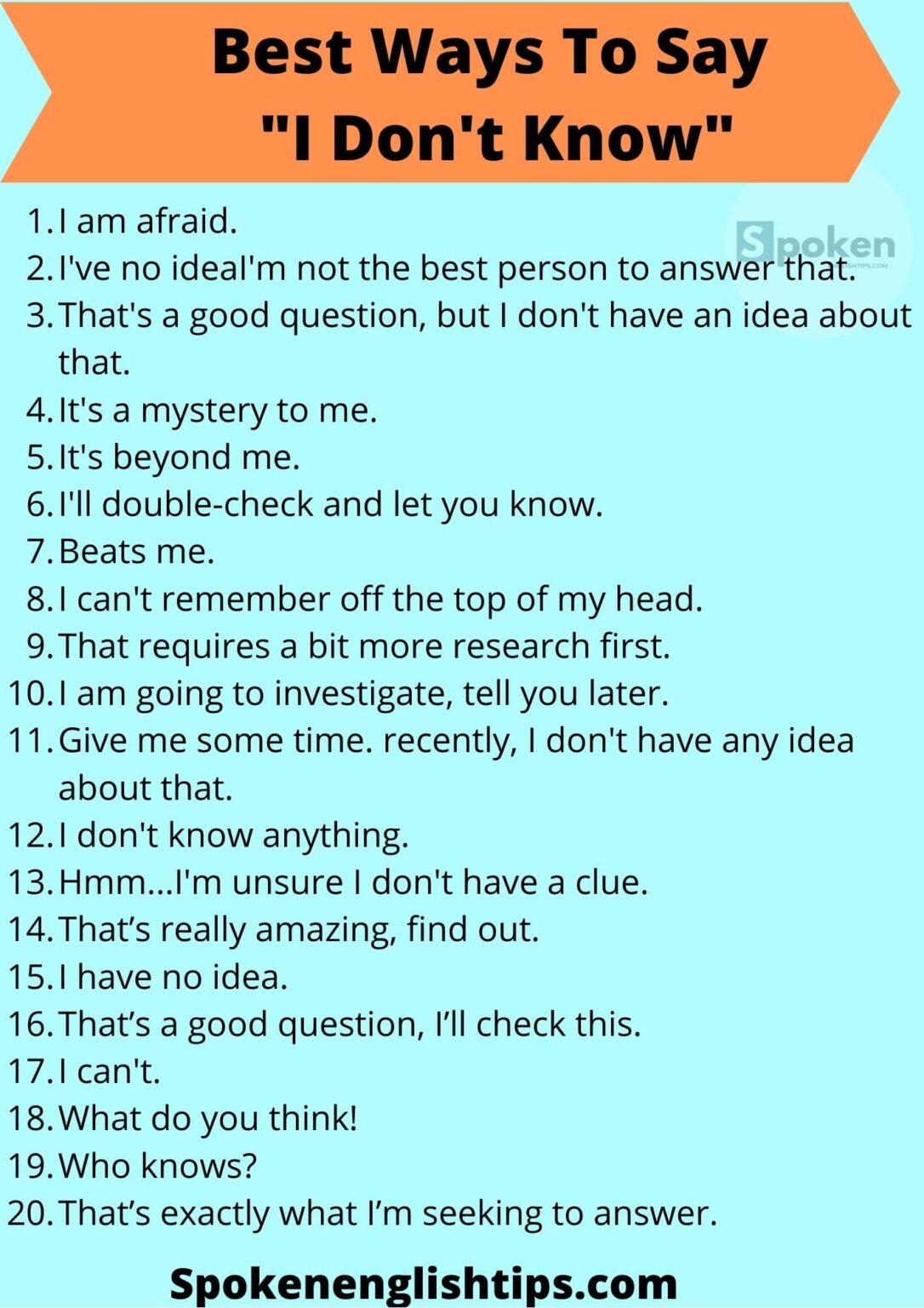 22 Best Ways To Say "I Don't Know" Spoken English Tips