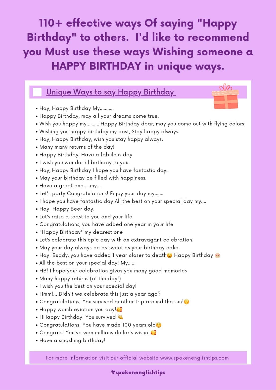 110+ Unique Ways to Say Happy Birthday Spoken English Tips - Tips to ...