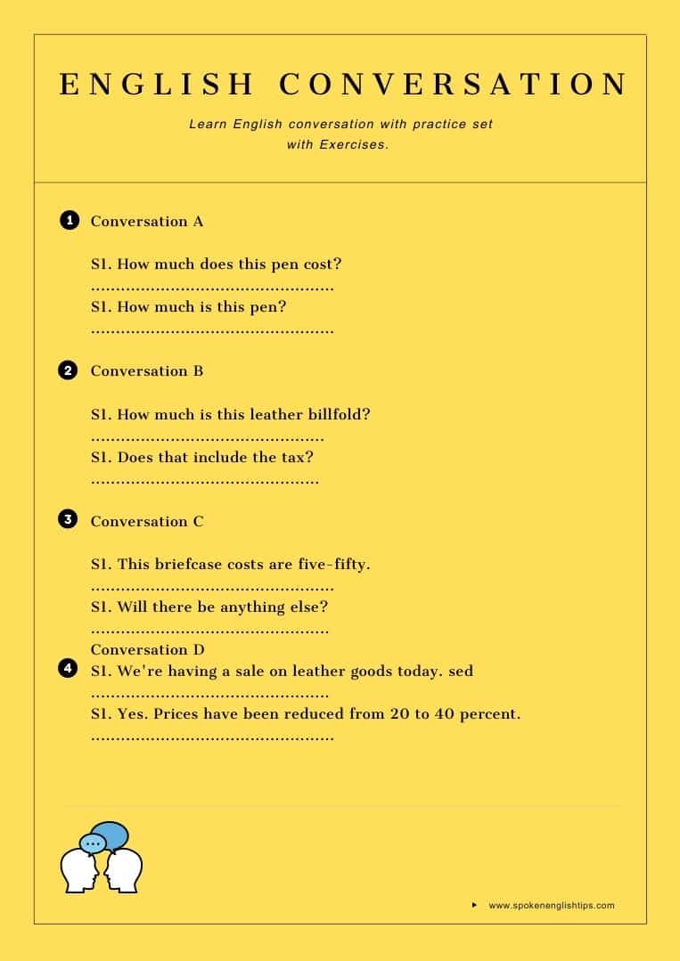 english conversation practice exercise asking about prices