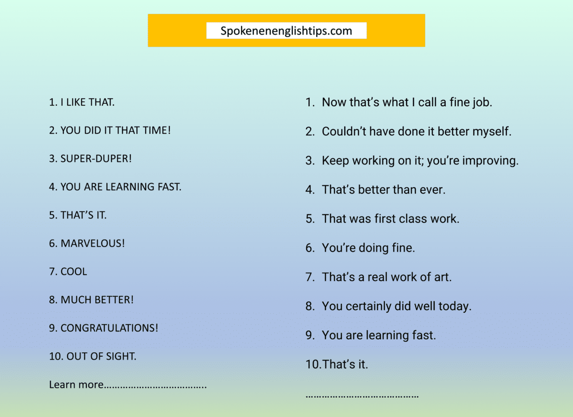 Alternative Ways To Say A Good Job In English Spoken English Tips