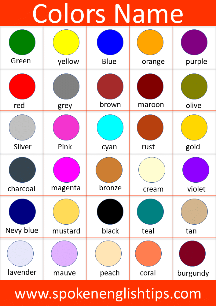 Colors Name: List of All Color | Colours Name with Pictures in English