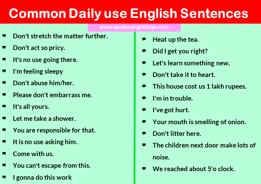 dily use of english sentences