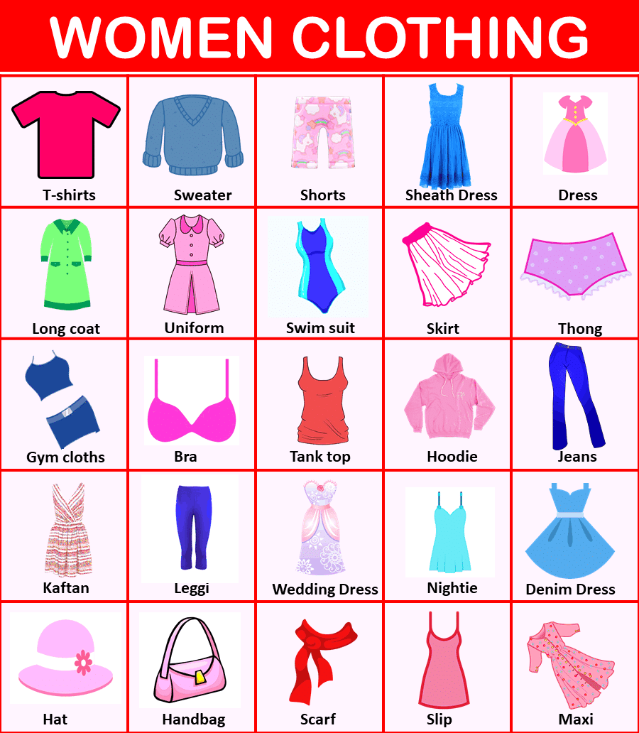 Women's Clothes Accessories Picture Vocabulary | art-kk.com