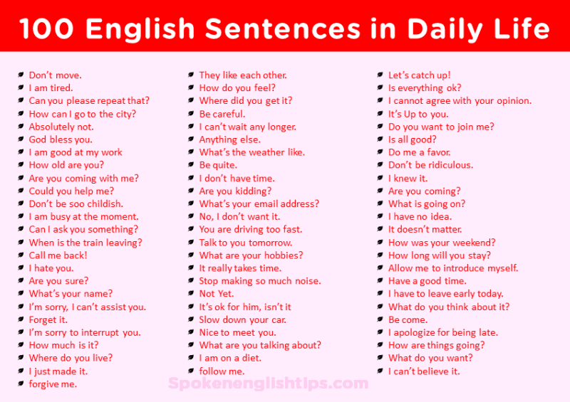 daily use of english sentences