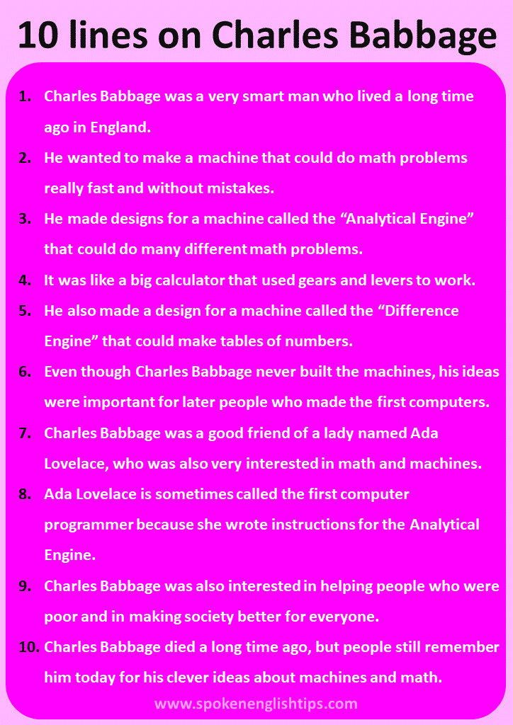 10 lines on Charles Babbage