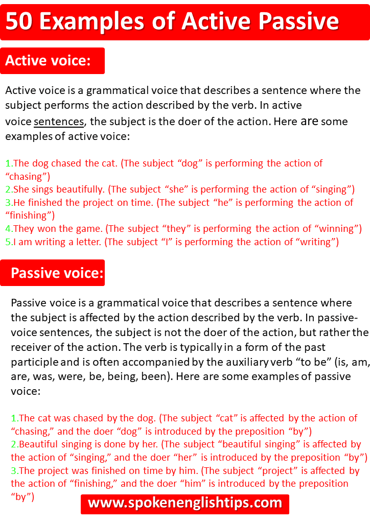 50 sentences of active and passive voice