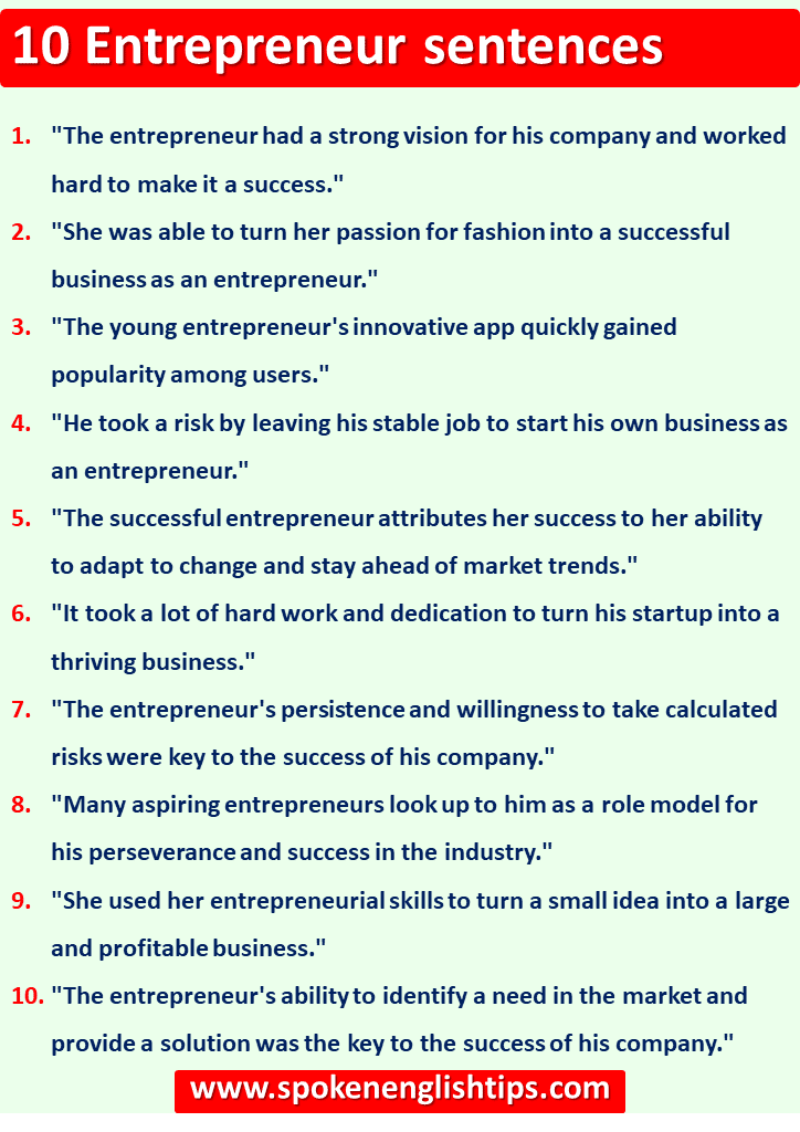 entrepreneur sentences