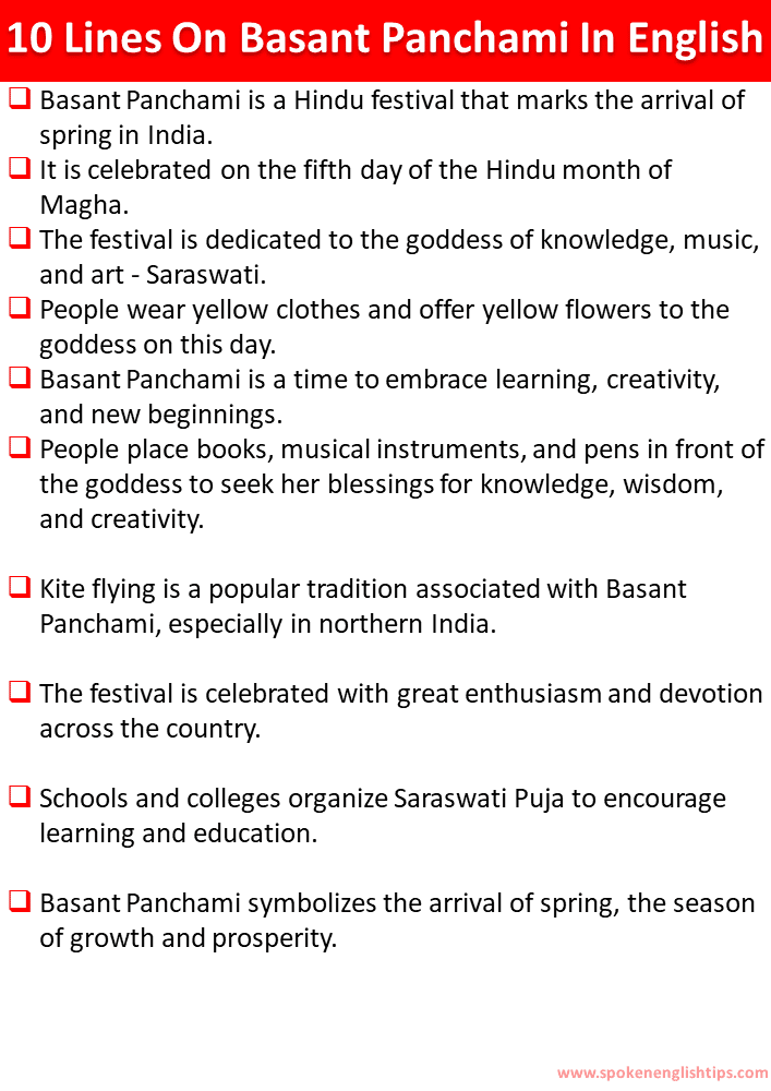 10 Lines On Basant Panchami In English