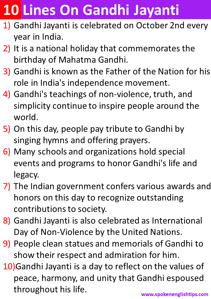 10 Lines On Gandhi Jayanti In English