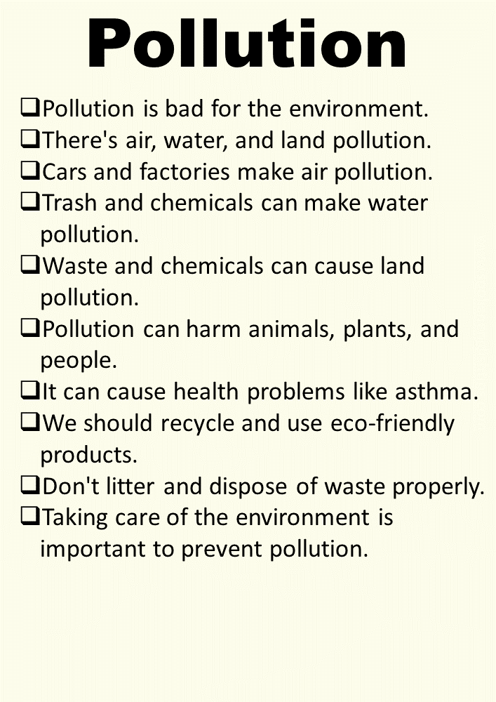 pollution essay 10 lines for class 7