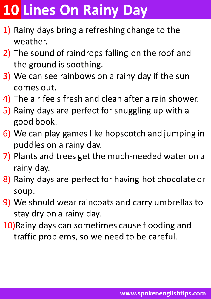 10 Lines On Rainy Day For Class 4