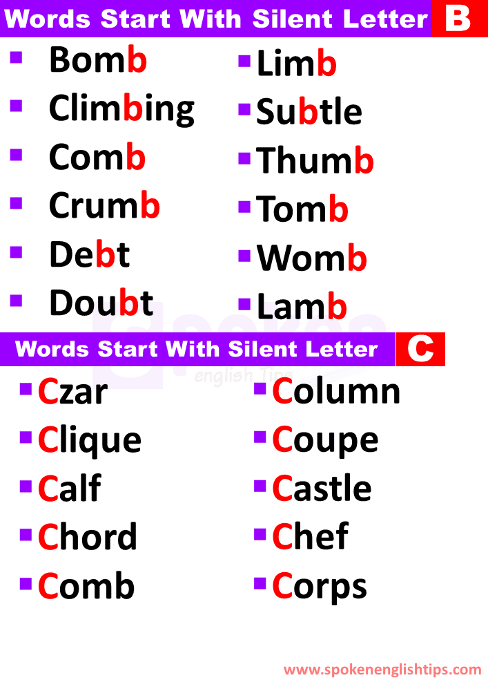 Silent Letters English Words With Silent Letters From A To Z