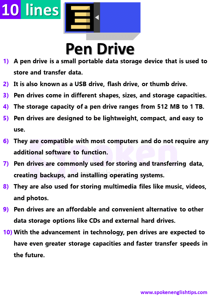 10 Lines On Pen Drive