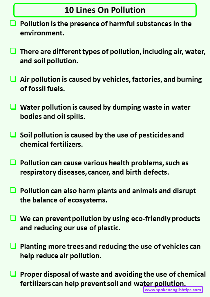 10 Lines On Pollution For Class 4