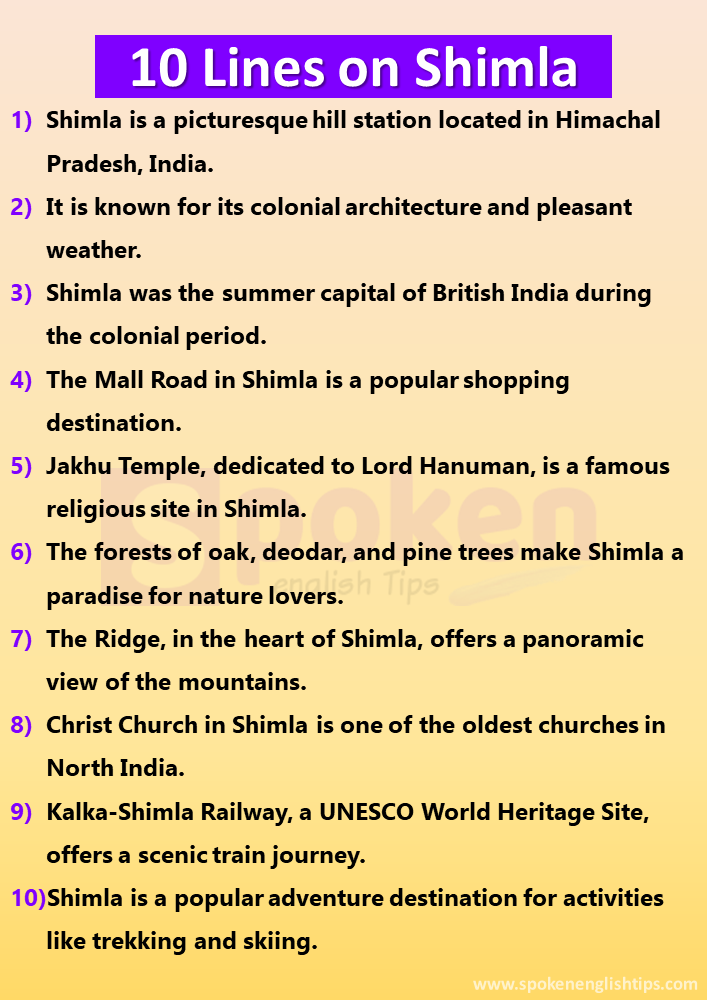10 Lines on Shimla