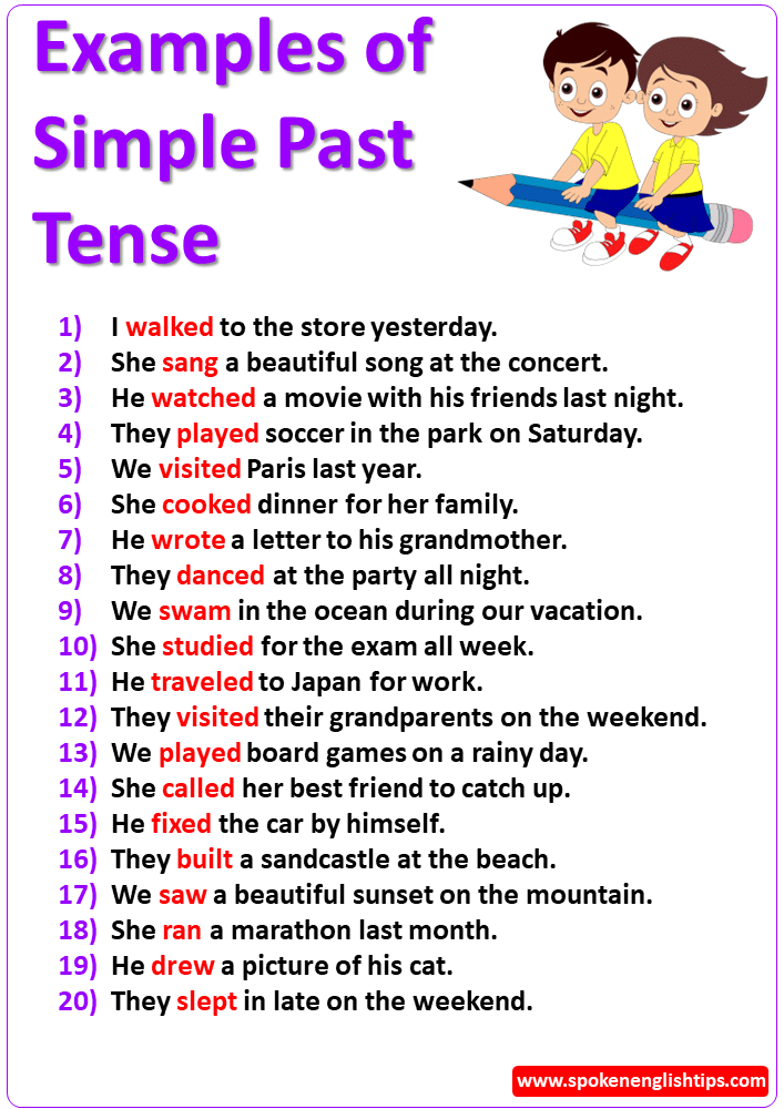 20 Examples Of Simple Past Tense Sentences Simple Past