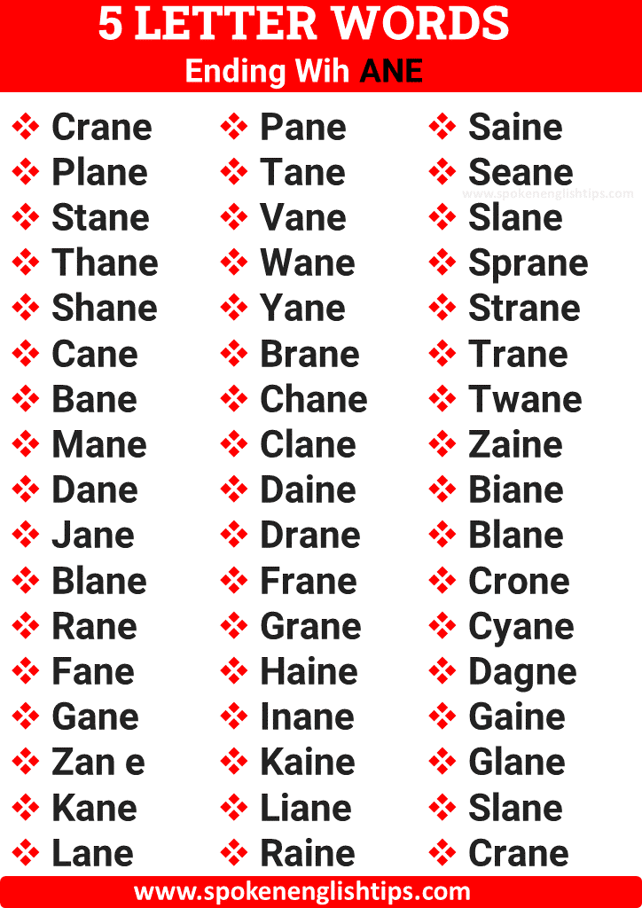 5 Letter Words Ending In Ane