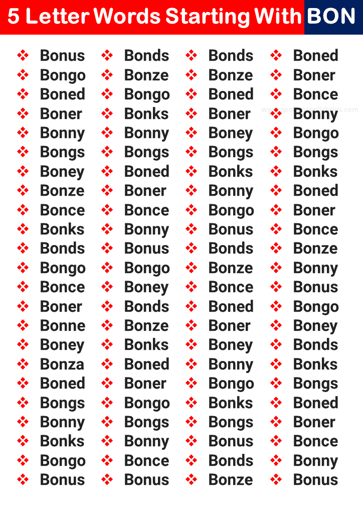 5 Letter Words Starting With Bon