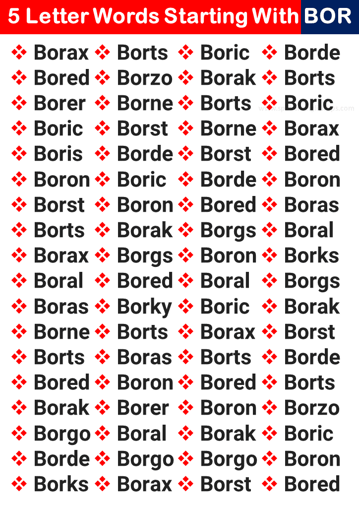 5 Letter Words Starting With Bor