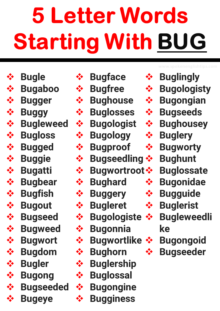 5 Letter Words Starting With Bug