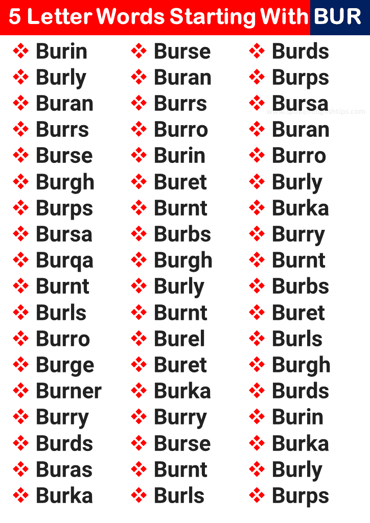5 Letter Words Starting With Bur
