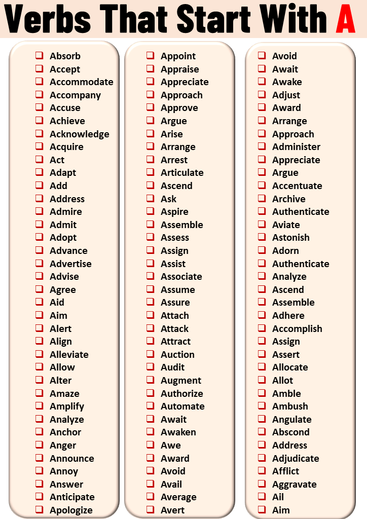 Verbs That Start With A
