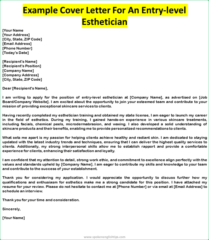 recent graduate esthetician cover letter