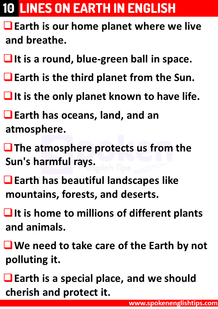 10 Lines On Earth For Class 5
