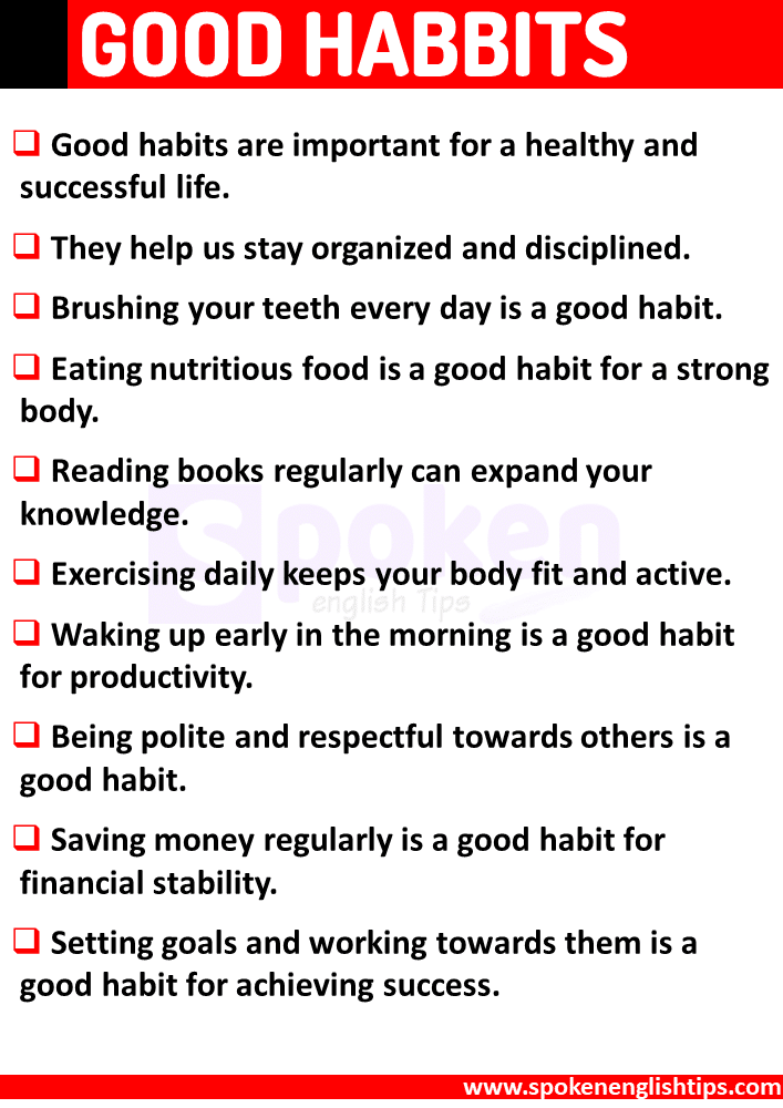 10 Lines On Good Habits In English