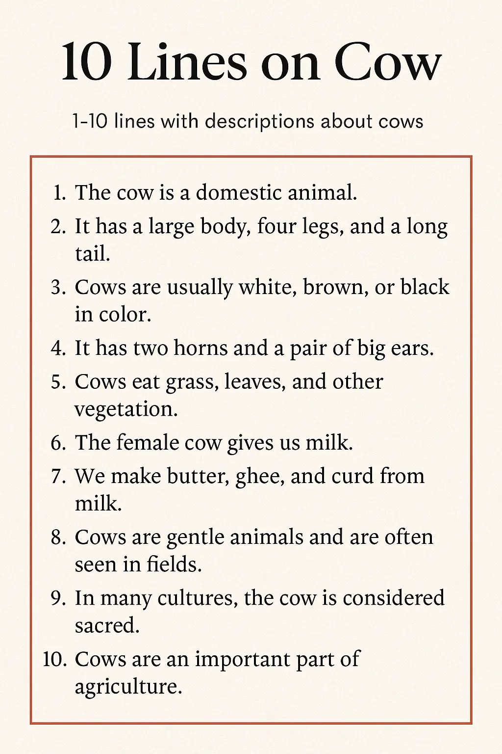 10 lines Essay on Cow in English 10 lines Essay on Cow in English