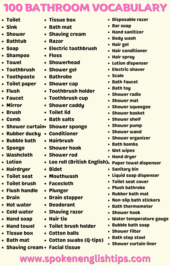 100 Bathroom vocabulary