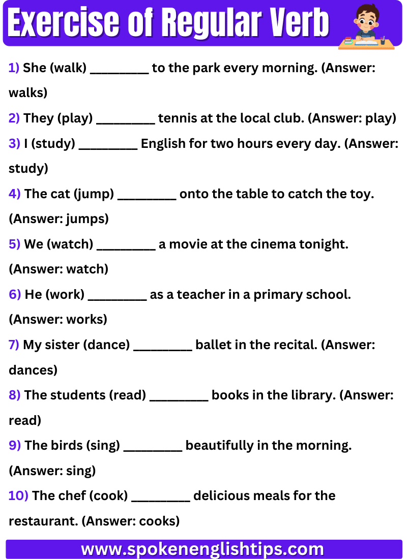 Exercise of Regular Verb