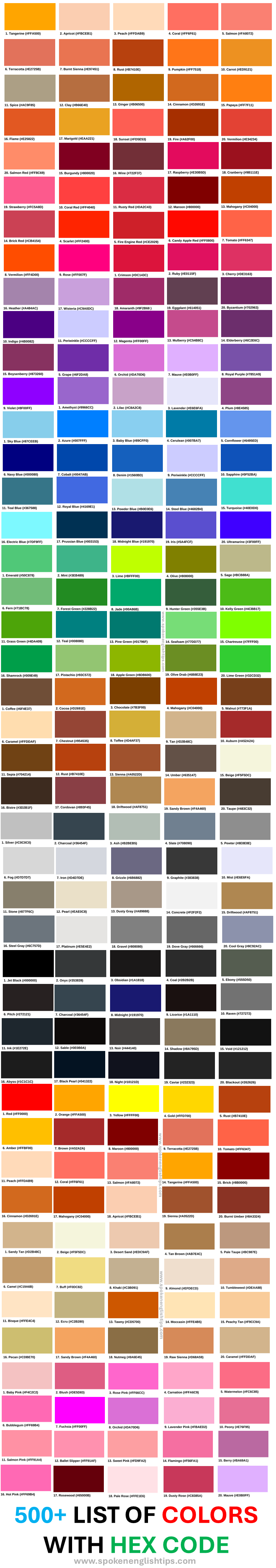 list of colors chart