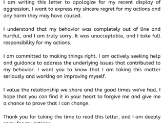 Apology Letter for Aggressive Behaviour