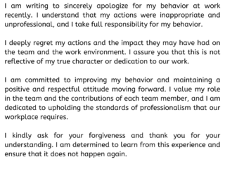 Apology Letter for Behavior at Work