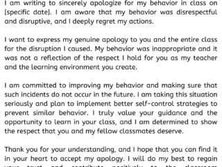 Apology Letter for Behavior to a Teacher
