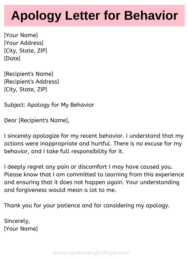Apology Letter for Behavior