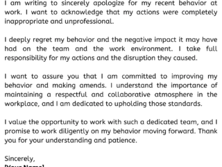 Apology Letter for bad behaviour at work