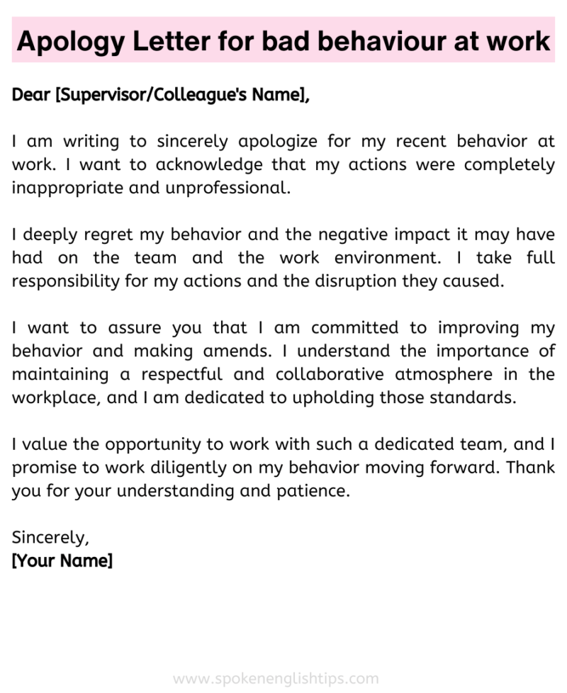 Apology Letter For Bad Behaviour At Work 2024