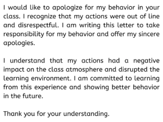 Apology Letters for Bad Behavior in school