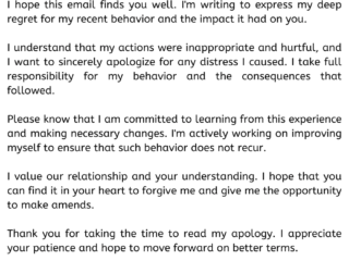 Apology email for bad behavior