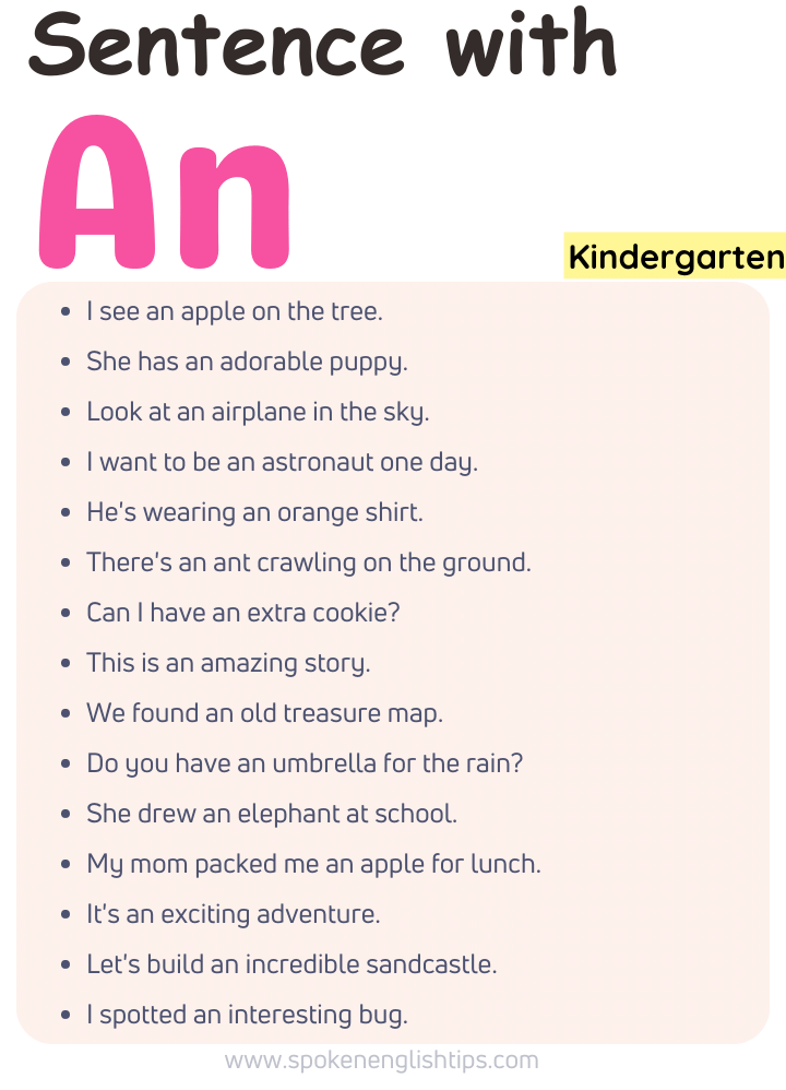 Sentence with an for kindergarten