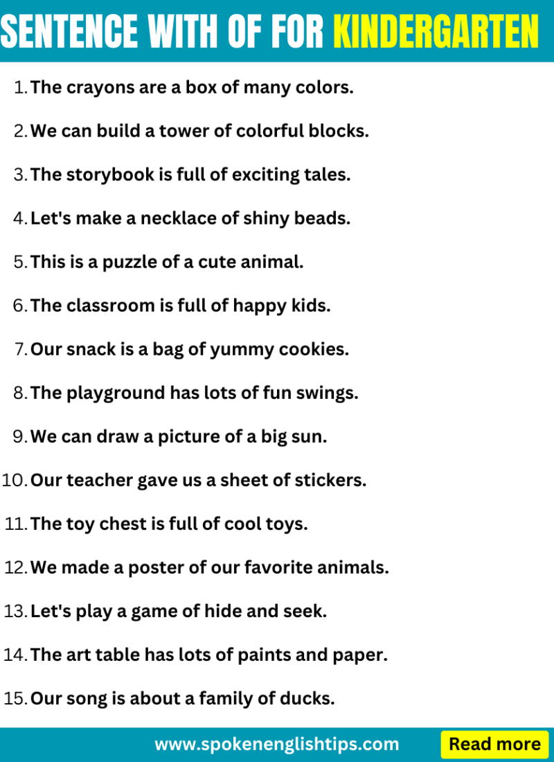 100+ Sentence With Of For Kindergarten