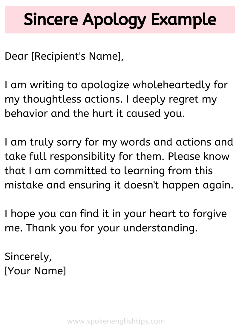 Sincere apology Examples 