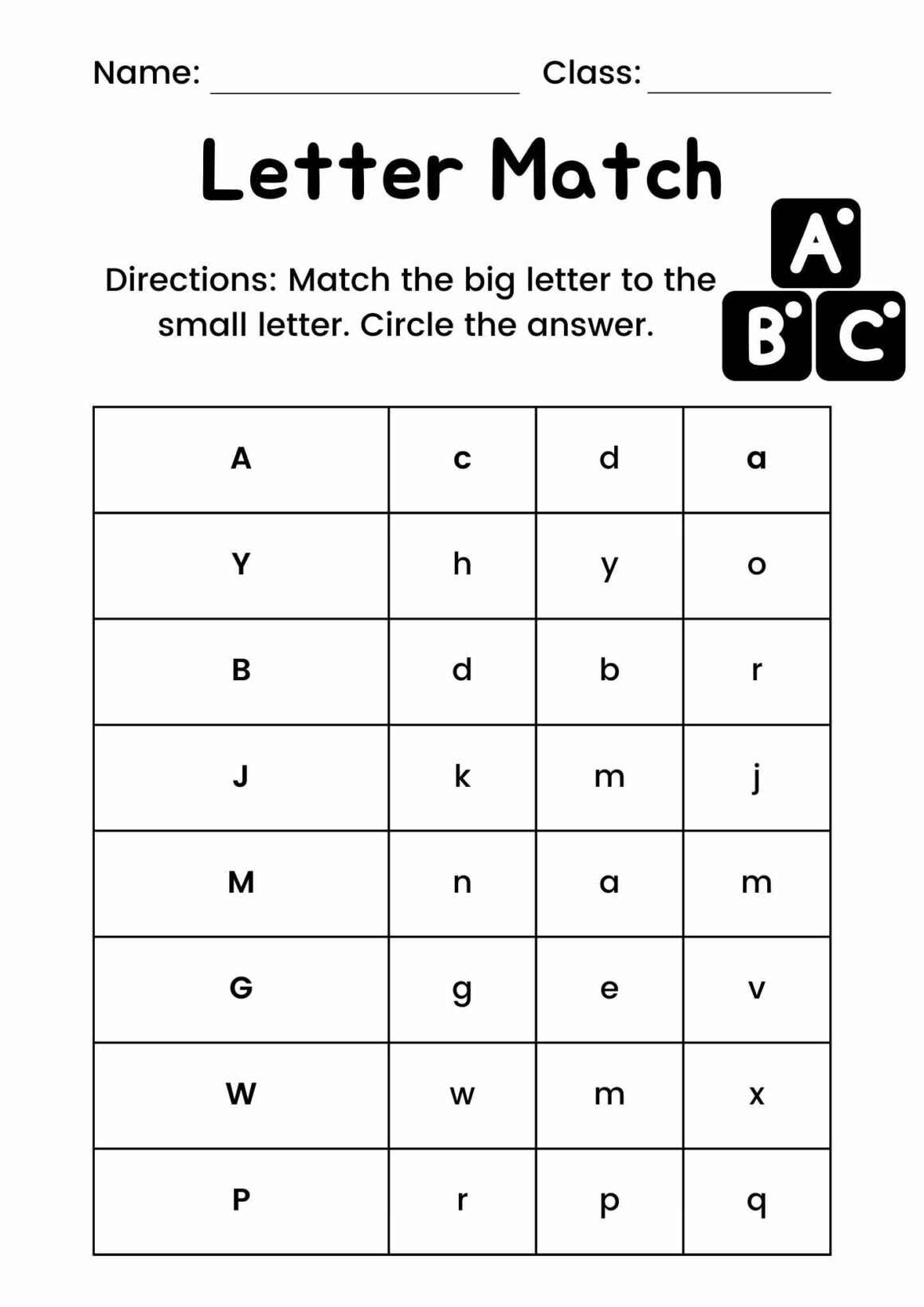 Printable Alphabet Matching Worksheets Download