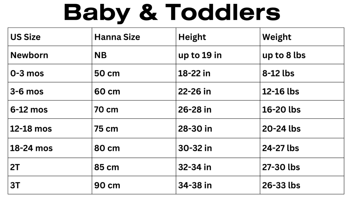 hanna andersson size chart baby and toddlers