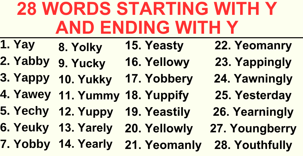 28 Words starting with Y and ending with Y