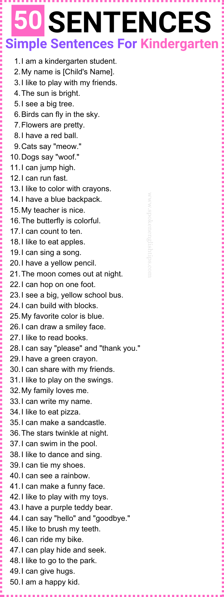 Simple Sentences For Kindergarten