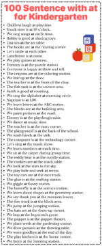 100 Sentence With At For Kindergarten